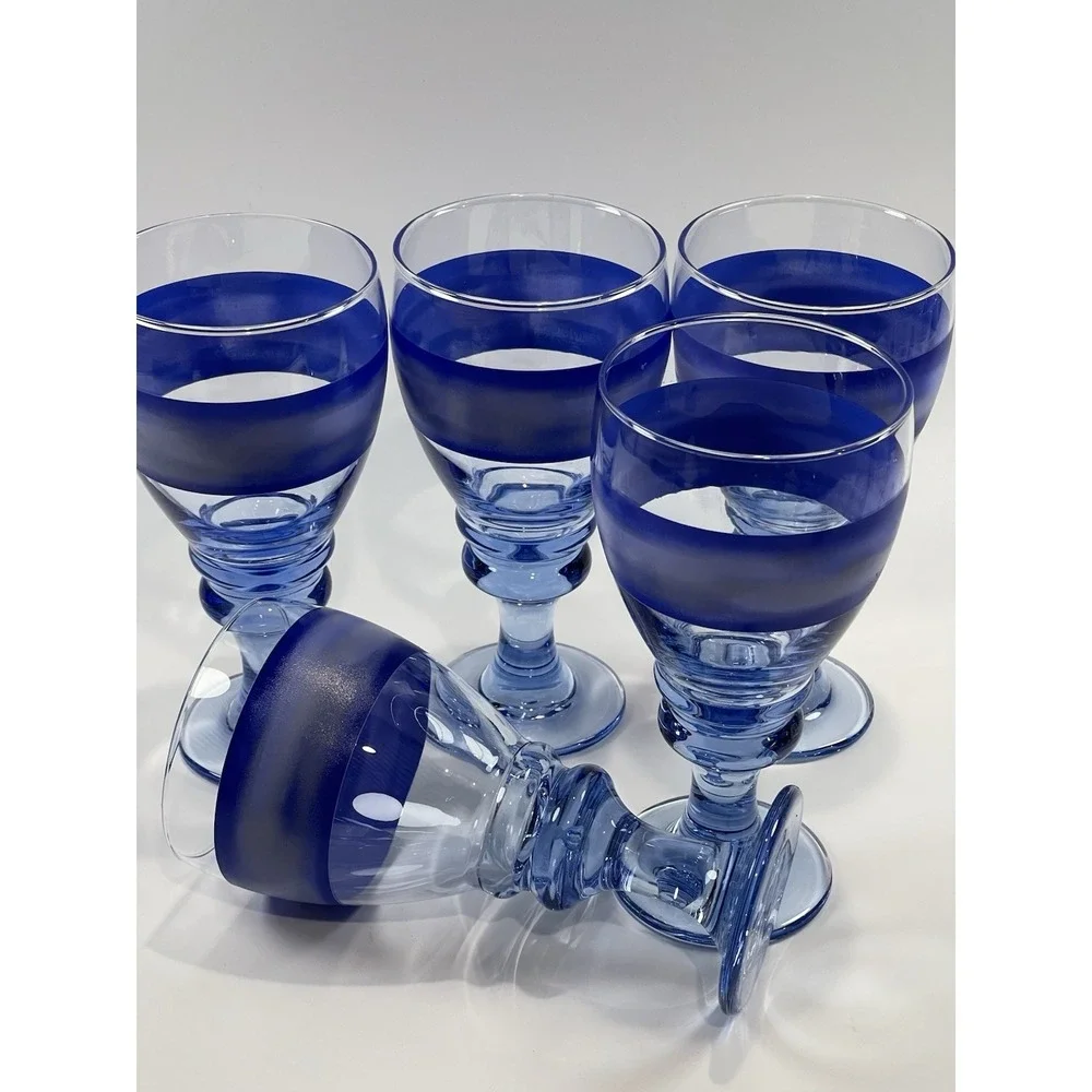 Vintage‎ Libbey Nova Blue Water Goblets  Set Of 5   7.5" Tall ~Discontinued~ - Picture 8 of 11